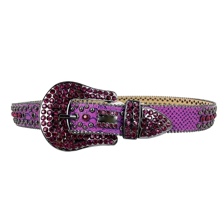 Fashion ladies western denim belt with removable big buckle diamond men inlaid rhinestone rivet men's belt