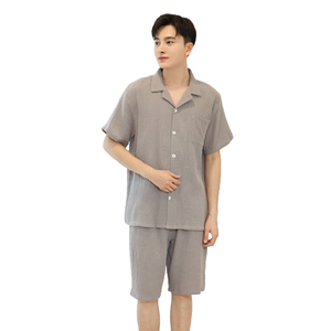 Cotton Crepe Thermal Front Logo <strong>Couple</strong> <strong>Matching</strong> Pajamas Valentine's Day Short Sleeve Set for Men and Women - Product Image 5