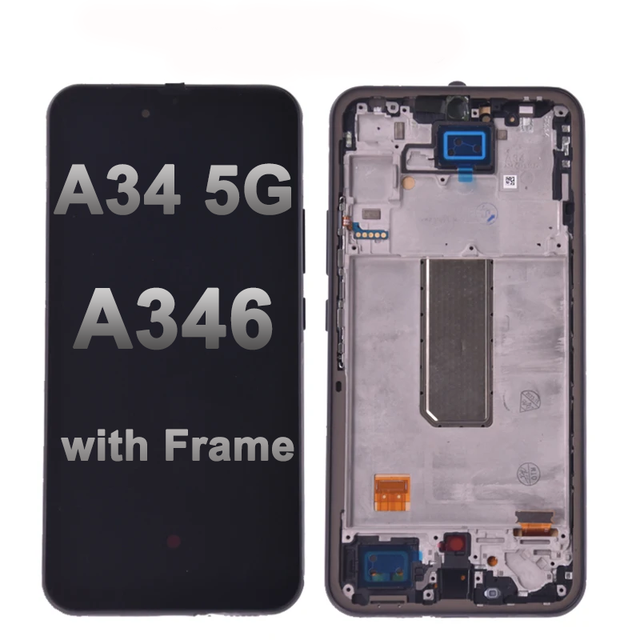 Oled Display Super Amoled A34 Screen Black for Samsung Galaxy A34 5G A346B Lcd Display Touch Screen Panel Replacement with Frame