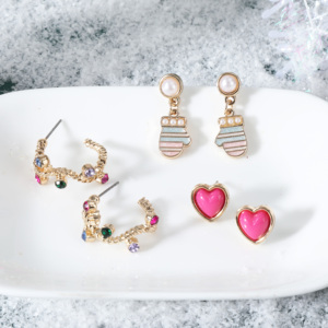 Ensemble de boucles d'oreilles clous en forme de cœur et de canne à sucre, bijoux de fête colorés, vente en gros OEM - Product Image 2