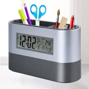 KH-CL057 Multifunctional LCD Alarm Pen Holder Digital Office Table Clock and Calender