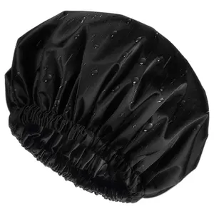 HZO-18155 Women Satin Lined Shower Cap Double Layer Bonnet Waterproof Adjustable Reusable for Hair Protection