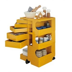 Modern Creative Plastic Frame <b>Storage</b> Cart Wheels Multi-layer Rotatable Living Room <b>Storage</b> <b>Cabinet</b> 7 Shelves Shaker <b>Door</b> Home - Product Image 3