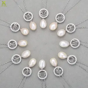 Costumbre de cristal de plata esterlina perla Zodiaco colgante collar