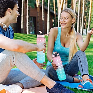 Botella Deportiva de Plástico de 32oz, Libre de BPA, con Tapa Abatible, Botella de Agua Motivacional con Marcador de Tiempo - Product Image 6