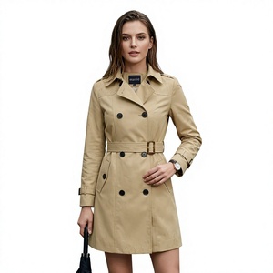 ALIKE Women's Casual Spring Long Waterproof Double-Breasted Canvas Trench Coat with <b>Polyester</b> Lining Slim Fit and Belt Button - Product Image 4