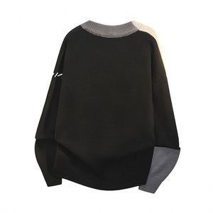 Pull en maille pour homme, col rond, style patchwork, demi-col roulé, pull en maille pour homme, pull de style couple avec doublure en polaire - Product Image 4