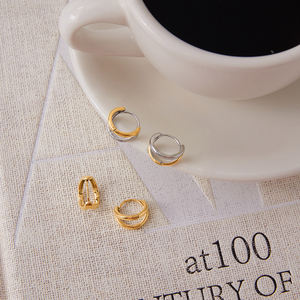 J & D alla moda 18K oro placcato in acciaio inossidabile orecchino due toni orecchini cavi gioielli per le donne - Product Image 4