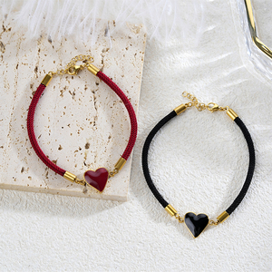 Super Cute 18K Gold Plated Parts <strong>Bracelet</strong> Dripping Oil Heart <strong>Charm</strong> Pendant Not Fading Allergic-Free Fashion <strong>String</strong> <strong>Bracelets</strong> - Product Image 2