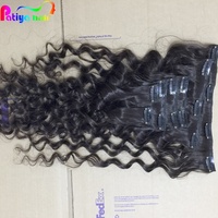 Extensions de cheveux humains Remy vietnamiens à clipser, double trame, qualité supérieure 12A, ondulation naturelle, noir, effet mouillé, postiche à clipser