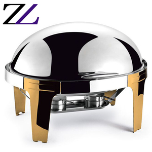 Scaldavivande per Buffet <span class=keywords><strong>da</strong></span> 9L, Colore Oro, Grande Piatto di Servizio Ovale Placcato Oro per Diversi Tipi di Cibo - Product Image 1