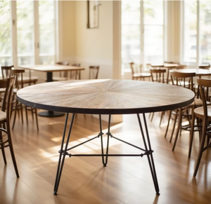 AY-715 Tavolo da Pranzo Rotondo <span class=keywords><strong>in</strong></span> <span class=keywords><strong>Legno</strong></span> Massello Stile Vintage Francese di Lusso Boston Harbor, Ecologico e Durevole, con Gambe <span class=keywords><strong>in</strong></span> Metallo - Product Image 3