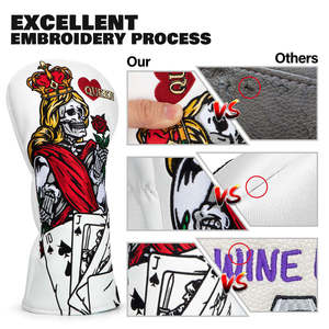 OEM Design Skull Q Embroidery <b>Golf</b> Wood <b>Cover</b> <b>Set</b> Custom <b>Golf</b> Club <b>Head</b> <b>Covers</b> Leather <b>Golf</b> Driver <b>Head</b> <b>Cover</b> - Product Image 3
