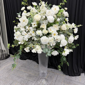 Boule de fleurs artificielle en soie blanche de luxe SMOOTH pour mariage, avec feuilles vertes, grandes décorations de centre de table et de table de mariage - Product Image 1