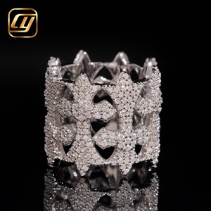 S925 Sterling <b>Silver</b> Men Wide Band <b>Ring</b> Full Paved Lab Grown Diamond <b>Cross</b> <b>Ring</b> IGI Certified Hip Hop Statement Jewelry - Product Image 3
