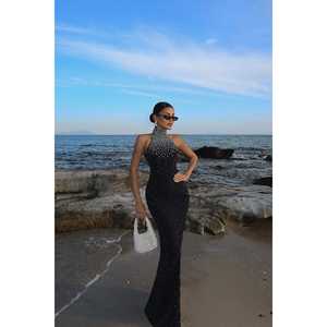 ชุดราตรีสีดำหรูหราทรงบอลกาวน์ ประดับมุก ตกแต่งด้วยเทคนิคโครเชต์ ผ้าระบายเป็นชั้นๆ ประดับด้วยคริสตัลและเลื่อม ไซส์ XS สำหรับงานปาร์ตี้ - Product Image 3