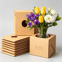 Boîte de livraison florale en carton ondulé personnalisée, robuste, carrée, pour le transport de fleurs, avec poignée découpée