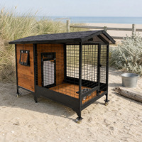 Nichoir extérieur pour chien en panneaux de bois avec gamelle et roues pour jardin côtier