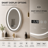 Miroir de salle de bain ovale intelligent à LED avec éclairage frontal, pour vanité, maquillage, salon, gradation progressive, 3 couleurs, anti-buée, Bluetooth