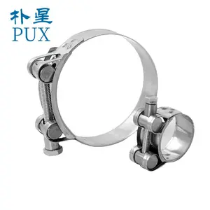 2024 PUX 304 Stainless Steel Single Bolt Double Band Heavy Duty Hose Solid Robust Pipe Clamp Types Of Hose Clamps