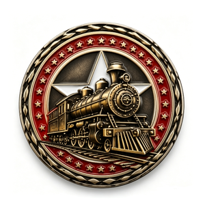 Moneda de Locomotora de Vapor Antigua, Chapada en Oro, de Latón, Circular, con Grabado en Relieve, Artículo Coleccionable - Product Image 1