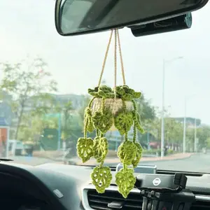 Suxinyi-Mini colgante de coche hecho a mano, colgante bohemio con maceta y planta para coche