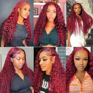 <span class=keywords><strong>Capelli</strong></span> Brasiliani 99J Bordeaux Trasparenti per Parrucche Lace Front, 100% <span class=keywords><strong>Capelli</strong></span> Umani Vergini, Densità 180%, Lunghezza Lunga, Ondulati Profondi - Product Image 6