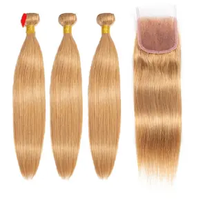 Honey Blonde Human Hair Bundle #27 Straight Human Hair Bundles Hair Weave For Women