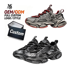 Chaussures de papa respirantes pour hommes, style vintage, gris-rouge, à semelle épaisse, de haute qualité, pour la marche et les loisirs - Product Image 1