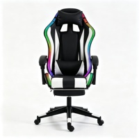 Silla de Juego de Cuero con Material de PU, Ergonómica, Reclinable, con Reposapiés, Respaldo Alto, Estilo Racing, Luz RGB, Giratoria, para Oficina en Casa