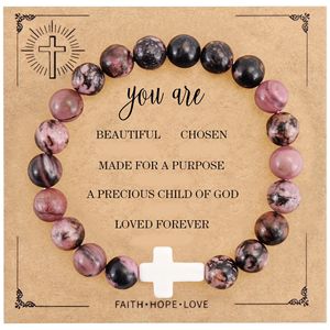 Pulsera de cuentas de piedra natural de 6 mm con cruz religiosa de amazonita y acero inoxidable, regalo de joyería para mujer ManChao - Product Image 6