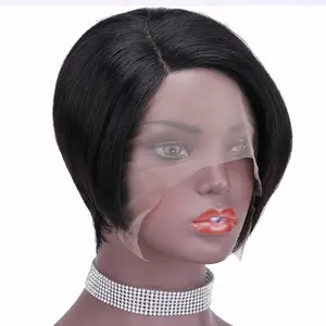 Hot sale 13x4 lace front short Bob elf cut wig black women indian virgin woman hair glue no gum lace front Bob wig