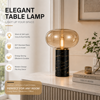 Lámpara de Mesa de Mármol Negro con Pantalla de Vidrio Ámbar E27, Lámpara de Noche Moderna, Iluminación Decorativa para el Hogar, Hotel, Dormitorio