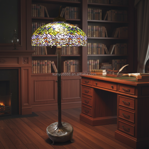 24" High Quality European Tiffany Floor <b>Lamp</b> China Factory Stained Glass Brass Base Tin Solder Craft Home Living Room Bedroom - Product Image 3