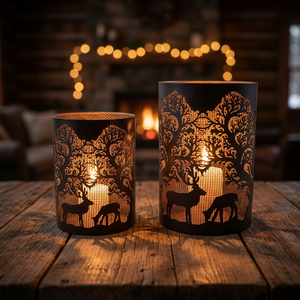 Ensemble de lanternes à bougies en fer Sonnet Decor avec motif de cerf et d'arbre, fait main, résistant à la chaleur, pour la décoration de la maison et Noël - Product Image 1
