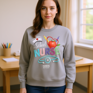 Sweat-shirt pour infirmière scolaire femme, imprimé stéthoscope, 100 % polyester, col rond décontracté, vêtement d'automne, tissu tricoté 320g, transfert thermique - Product Image 2