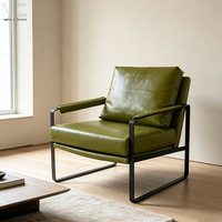 Fauteuil d'appoint moderne en similicuir marron avec structure en métal noir pour salon et bureau