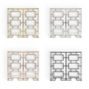 Étagère à <span class=keywords><strong>vin</strong></span> moderne et rêveuse à trois niveaux de miroirs avec cadre en acier inoxydable doré pour la maison et les réceptions - Product Image 4