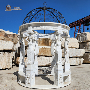 Trevi Tùy Chỉnh Tay Chạm Khắc Lớn Tự Nhiên Đá Pavilion Hy Lạp Phong Cách Bằng Đá Cẩm Thạch Trắng Gazebo Với Lady Tượng Cho Biệt Thự Vườn - Product Image 5