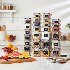 Set <span class=keywords><strong>di</strong></span> 27 Contenitori in Plastica Senza BPA, 3 Misure, Trasparenti per Alimenti Secchi, Cereali, Noci, Caramelle, Organizzazione Dispensa, Riso, <span class=keywords><strong>Cucina</strong></span> - Product Image 1