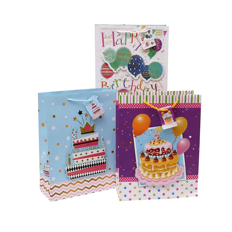 Großhandel alles Gute zum Geburtstag Papier Geschenk verpackung Taschen mit Band Griff bunte süße Designs bevorzugen Kinder Erwachsene Party