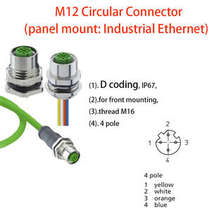 Connecteur circulaire M12 (connecteur à montage sur panneau) : <span class=keywords><strong>Code</strong></span> A, B, <span class=keywords><strong>D</strong></span>, L, étanche IP67, contact en or, version mâle-femelle droite - Product Image 4