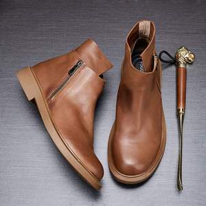 Hot Selling Large Size Mid-cut <b>Work</b> Wear Plus Velvet Warm Retro Genuine <b>Leather</b> <b>Boots</b> - Product Image 1