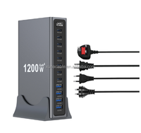 Chargeur de bureau 1200W à 12 ports, 8 USB-C + 4 USB, chargeur multi-ports rapide avec affichage numérique pour ordinateur portable, téléphone, prise EU, UK, AU, US
