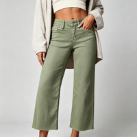 Jean Capri Femme Effiloché à Ourlet Délavé Taille Haute Jambe Large en Denim – Tenue de Festival Moderne 97 Chars