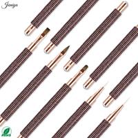 Kit professionnel de nail art avec strass marron éclatants, manche en nylon, double embout, liner et pinceau ovale pour fleurs 3D et effets dégradés