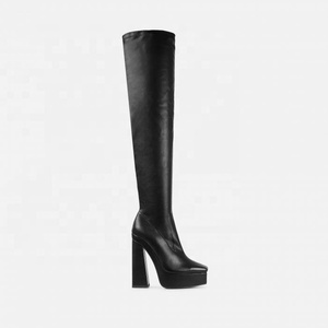 Bottes longues à talon bloc et bout carré en similicuir pour femmes ou jeunes filles - Product Image 6