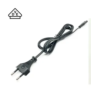 Cable de CA con aprobación VDE, enchufe europeo de 2 pines, Figura 8, conector de PC plano, cable de alimentación IEC 320 C7