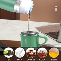 Botol Termos Kopi -Vakum-Insulated Stainless Steel T, Botol Insulated 16oz dengan Cangkir untuk Minuman Panas & Dingin, Mug Perjalanan