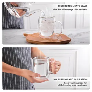 Usine en gros CnGlass tasse à café en verre de haute qualité à la main double paroi verre à boire café expresso tasse avec poignée